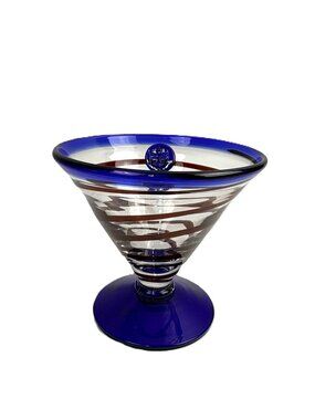 Royal Caribbean Cruise Line Glass Martini Cocktail Goblet Cobalt Blue Brown Swir